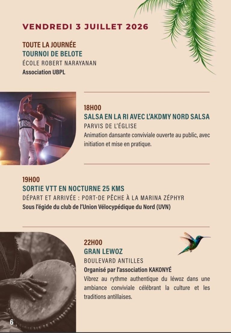 Fête Patronale de Port-Louis en Guadeloupe, du 26 juin au 8 juillet 2026, sur le thème « Jeunesse ambitieuse, rêve sans limite ».