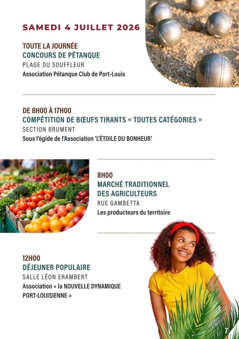 Fête Patronale de Port-Louis en Guadeloupe, du 26 juin au 8 juillet 2026, sur le thème « Jeunesse ambitieuse, rêve sans limite ».