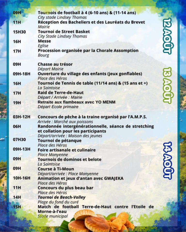Fête Patronale de Terre-de-Haut aux Saintes, Guadeloupe, du 12 au 16 août 2026.