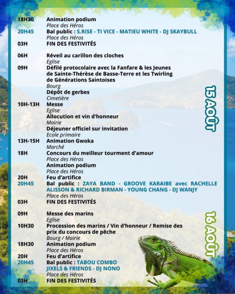 Fête Patronale de Terre-de-Haut aux Saintes, Guadeloupe, du 12 au 16 août 2026.