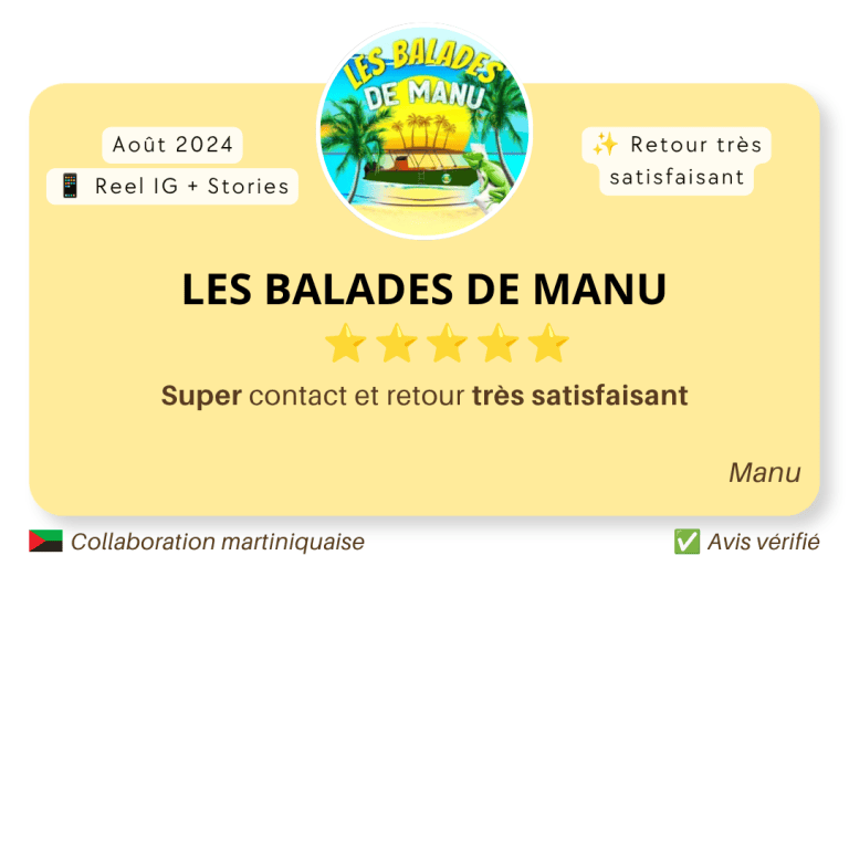 Avis client des Balades de Manu après une collaboration avec le Média TAC pour un Reel Instagram et des Stories.