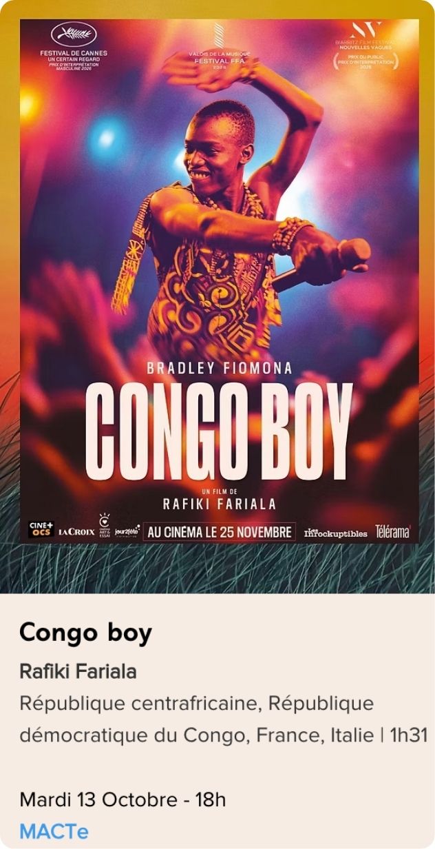Affiche du film Congo Boy réalisé par Rafiki Fariala, présenté dans la sélection longs métrages du Festival Monde en Vues 2026 – 13e édition en Guadeloupe.