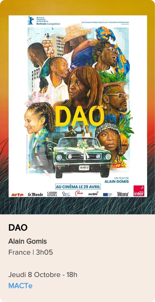 Affiche du film DAO réalisé par Alain Gomis, présenté dans la sélection longs métrages du Festival Monde en Vues 2026 – 13e édition en Guadeloupe.