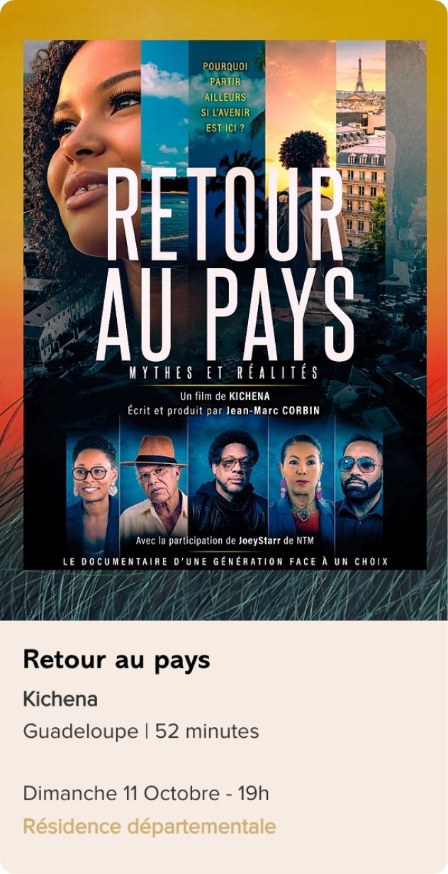 Affiche du film Retour au pays réalisé par Kichena, présenté dans la sélection longs métrages du Festival Monde en Vues 2026 – 13e édition en Guadeloupe.
