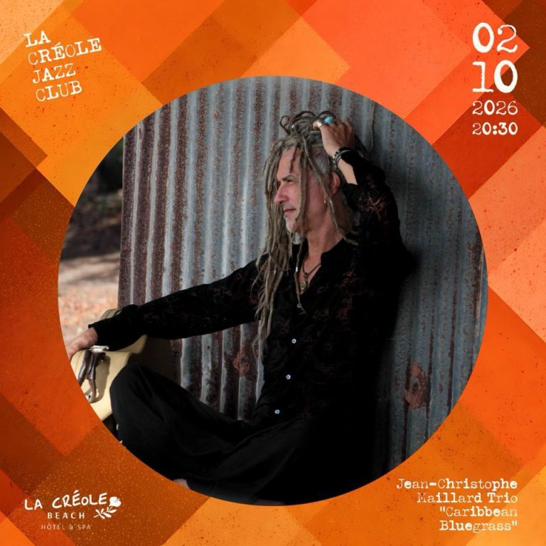 Jean-Christophe Maillard Trio en concert le 2 octobre 2026 à La Créole Jazz Club au Gosier, Guadeloupe, avec le projet musical Caribbean Bluegrass.