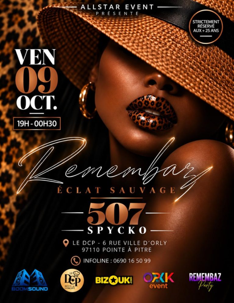 Remembaz – Éclat Sauvage le 9 octobre 2026 au DCP à Pointe-à-Pitre, Guadeloupe, soirée réservée aux plus de 25 ans avec DJ 507 et DJ Spycko.
