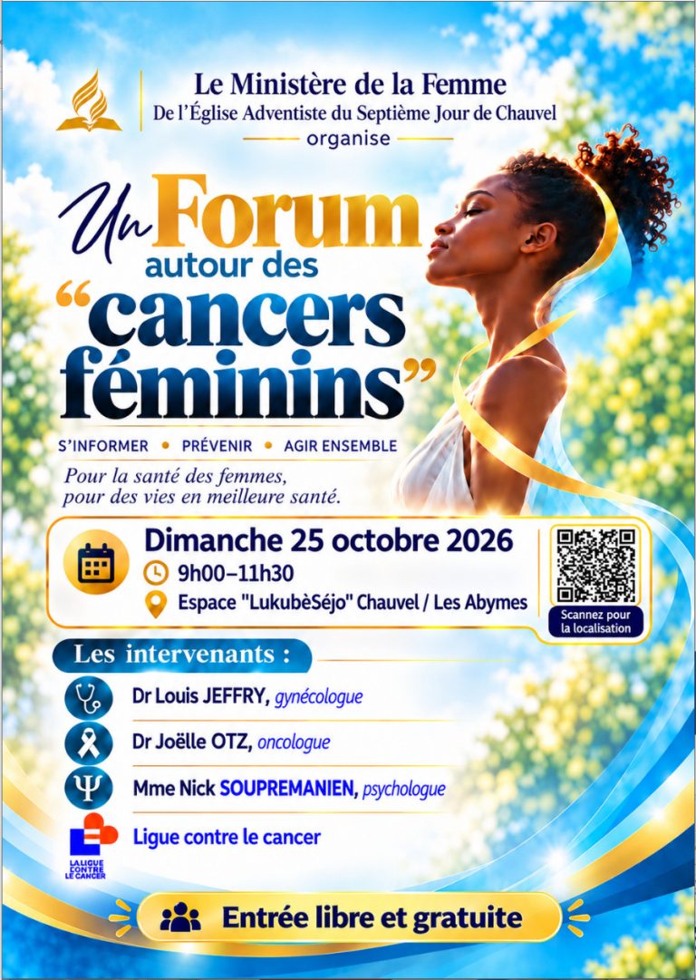 Forum autour des cancers féminins le 25 octobre 2026 à l'espace LukubèSéjo, à Chauvel, Les Abymes, Guadeloupe. Rencontre gratuite consacrée à la prévention et à la sensibilisation, avec un gynécologue, une oncologue, une psychologue et la Ligue contre le cancer.