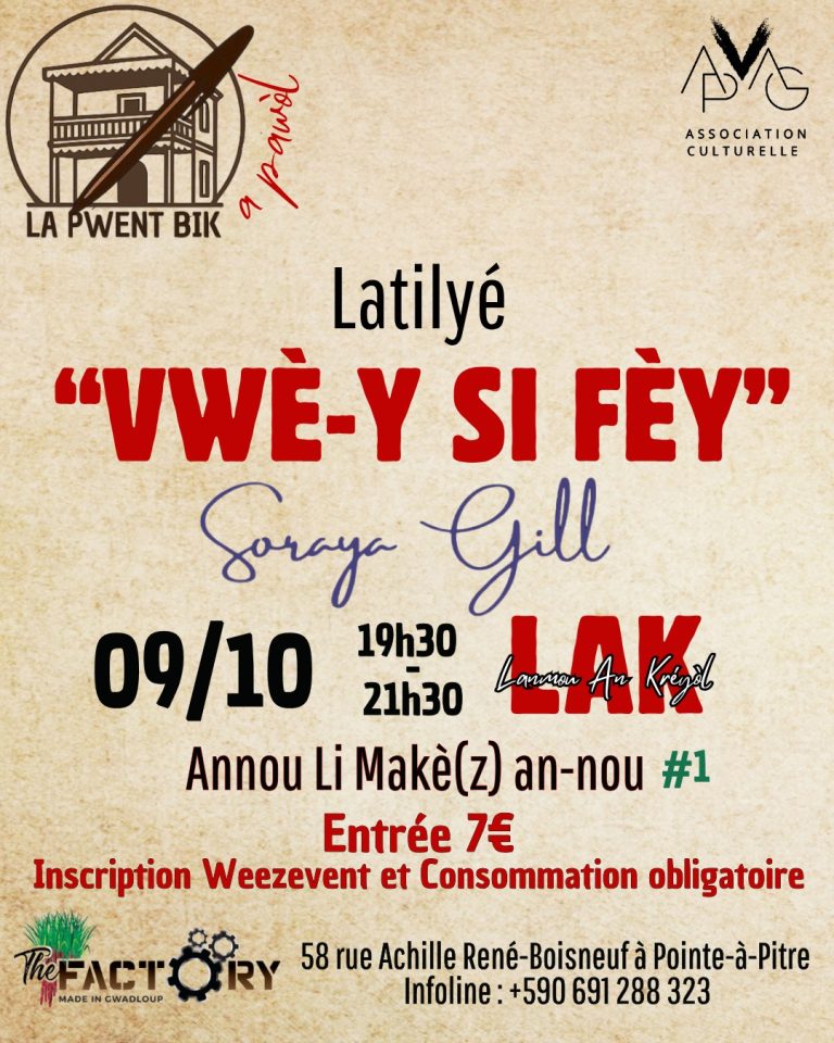 Latilyé « Vwè-y si fèy » le 9 octobre 2026 à Pointe-à-Pitre, Guadeloupe, atelier de lecture et d’échange en créole autour de Jean RAGHOUBER.