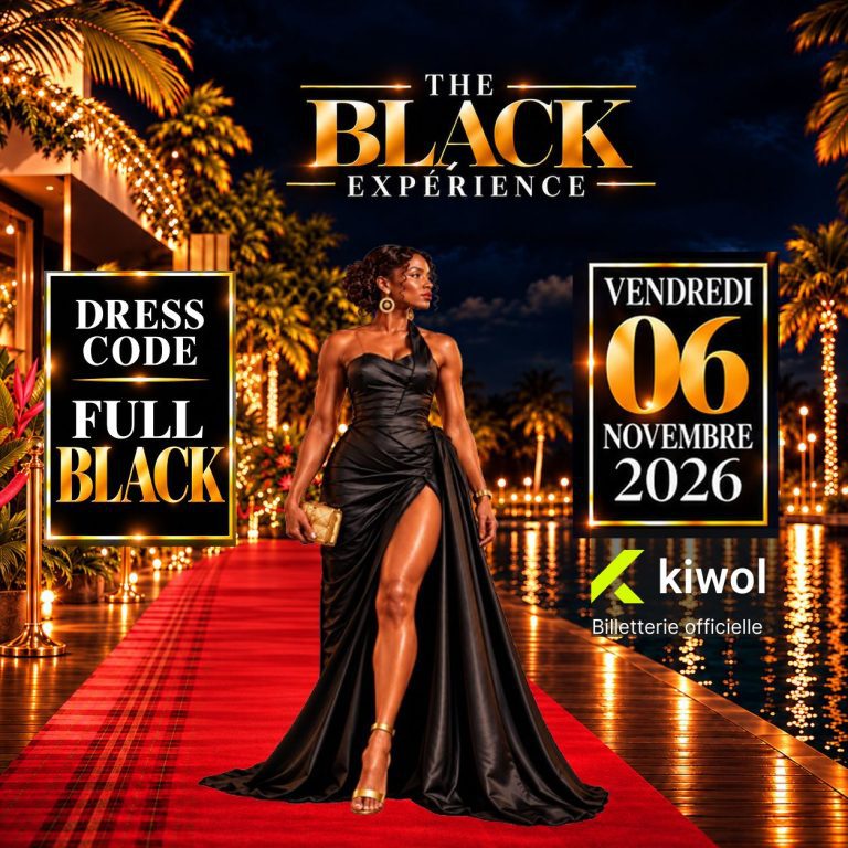 The Black Experience, soirée chic et festive le 6 novembre 2026 aux Abymes, Guadeloupe, avec la chanteuse Fransliz Bertély du groupe Kadans. Une première édition placée sous le signe de l'élégance, de la musique et de la culture, avec un dress code Full Black.